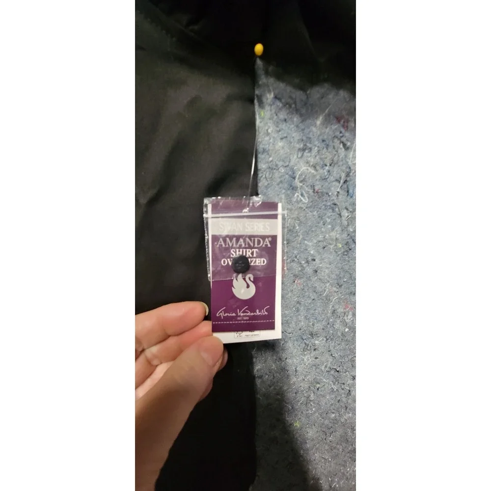 Gloria Vanderbilt Women's Amanda Black 3/4Sleeve Overshirt Embellished Collar 2X